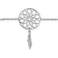 Bracelet en argent rhodi&eacute; cha&icirc;ne avec 1 attrape r&ecirc;ve avec 1 plume suspendue au milieu - longueur 16cm + 2cm de rallonge