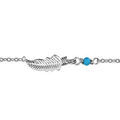 Bracelet en argent rhodi&eacute; cha&icirc;ne avec au milieu 1 petite plume et 1 boule turquoise - longueur 16cm + 2cm de rallonge