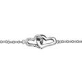 Bracelets sur Artemare : Bracelet en argent rhodi&eacute; cha&icirc;ne avec 2 coeurs emmaill&eacute;s, 1 lisse et l'autre ouvrag&eacute; - longueur 15cm + 2,5cm de rallonge
