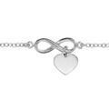 Bracelet en argent rhodi&eacute; cha&icirc;ne avec au milieu symbole infini orn&eacute; d'1 coeur lisse suspendu - longueur 16cm + 3cm de rallonge Artemare