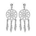 Boucles d'oreille sur Artemare : Boucles d'oreilles pendantes en argent rhodi&eacute; attrape r&ecirc;ve avec 3 plumes suspendues et fermoir poussette
