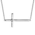 Collier en argent rhodi&eacute; cha&icirc;ne avec pendentif croix lisse couch&eacute;e et 1 oxyde blanc serti &agrave; l'intersection - longueur 39,5cm + 3cm de rallonge Artemare