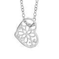 Collier en argent rhodi&eacute; cha&icirc;ne avec pendentif coeur ajour&eacute; en forme de fleur - longueur 42cm + 3cm de rallonge