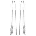 Boucles d'oreilles passantes en argent rhodi&eacute; avec plume &agrave; 1 extr&eacute;mit&eacute; et baguette &agrave; l'autre Artemare