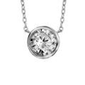 Collier en argent rhodi&eacute; cha&icirc;ne avec pendentif oxyde rond blanc diam&egrave;tre 7mm serti clos - longueur 40cm + 4cm de rallonge