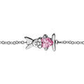 Bracelets sur Artemare : Bracelet pour enfant en argent rhodi&eacute; cha&icirc;ne avec 1 lapin tenant 1 oxyde rose au milieu - longueur 14cm + 2cm de rallonge
