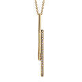 Collier en plaqu&eacute; or forme cravate 2 b&acirc;tons superpos&eacute;s, 1 lisse et l'autre orn&eacute; d'oxydes blancs sertis - longueur 40cm + 4cm de rallonge