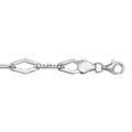 Bracelet en argent rhodi&eacute; alternance d'anneaux en forme de losange et de barrettes lisses et orn&eacute;es d'oxydes blancs sertis - longueur 17cm + 2cm de rallonge
