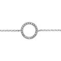 Bracelet en argent rhodi&eacute; cha&icirc;ne avec 1 anneau orn&eacute; d'oxydes blancs sertis au milieu - longueur 16cm + 2cm de rallonge