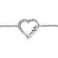 Bracelets sur Artemare : Bracelet en argent rhodi&eacute; cha&icirc;ne avec coeur &eacute;vid&eacute; d&eacute;coup&eacute; "Love" en bas et orn&eacute; d'oxydes blancs sertis - longueur 16cm + 2cm de rallonge