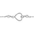 Bracelets sur Artemare : Bracelet en argent rhodi&eacute; cha&icirc;ne avec au milieu 1 coeur &eacute;vid&eacute; couch&eacute; et 2 perles blanches synth&eacute;tiques - longueur 15cm + 3cm de rallonge
