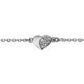 Bracelets sur Artemare : Bracelet en argent rhodi&eacute; cha&icirc;ne avec coeur dont 1 partie lisse et l'autre orn&eacute;e d'oxydes blancs - longueur 15cm + 3cm de rallonge