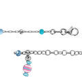 Bracelets sur Artemare : Bracelet enfant en argent rhodi&eacute; cha&icirc;ne avec perles bleues et 1 pampille bonbon bleu ciel et rose - longueur 13cm + 3cm de rallonge