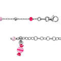 Bracelets sur Artemare : Bracelet pour enfant en argent rhodi&eacute; cha&icirc;ne avec perles roses et 1 pampille bonbon rose - longueur 13cm + 3cm de rallonge