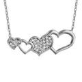 Collier en argent rhodi&eacute; cha&icirc;ne avec pendentif 4 coeurs altern&eacute;s dont 2 ajour&eacute;s et 2 pav&eacute;s d'oxydes blancs sertis - longueur 42cm + 3cm de rallonge