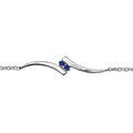 Bracelet en argent rhodi&eacute; collection joaillerie cha&icirc;ne avec au milieu 2 virgules lisses qui se rejoignent et 2 oxydes bleus au milieu - longueur 16cm + 2cm de rallonge