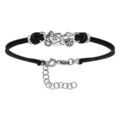 Bracelet en argent rhodi&eacute; cordon doubl&eacute; noir interchangeable avec moto de course au milieu - longueur 14cm + 3cm de rallonge