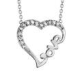 Collier en argent rhodi&eacute; cha&icirc;ne avec pendentif coeur &eacute;vid&eacute; d&eacute;coup&eacute; "Love" en bas et orn&eacute; d'oxydes blancs sertis - longueur 39cm + 3cm de rallonge