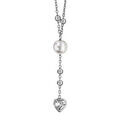 Collier en argent rhodié forme Y chaîne avec boules lisses, perles blanches eau douce et oxyde blanc en forme de coeur au bout 40cm + 5cm Colliers sur Artemare : Collier en argent rhodié forme Y chaîne avec boules lisses, perles blanches eau douce et oxyde blanc en forme de coeur au bout 40cm + 5cm