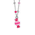 Collier pour enfant en argent rhodi&eacute; cha&icirc;ne avec boules lisses et couleur rose et pendentif bonbon rose - longueur 37cm + 3cm de rallonge