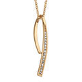 Collier en plaqu&eacute; or cha&icirc;ne avec pendentif brin faisant 1 demi boucle avec oxydes blancs sertis &agrave; 1 extr&eacute;mit&eacute; - longueur 40cm + 4cm de rallonge