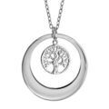 Colliers sur Artemare : Collier en argent rhodi&eacute; cha&icirc;ne avec pendentif anneau pr&eacute;nom &agrave; graver avec arbre de vie ajour&eacute; suspendu - longueur 40cm + 5cm de rallonge &agrave; graver 1 ou 2 pr&eacute;noms