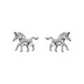 Boucles d'oreilles en argent rhodi&eacute; cheval au galop et fermoir poussette