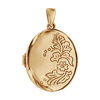 Pendentif en argent et dorure jaune cassolette ovale avec fleurs grav&eacute;es - dimension 20mm - possibilit&eacute; d'ins&eacute;rer 1 ou 2 photos droite et gauche