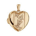 Pendentif en argent et dorure jaune cassolette coeur avec gravure papillons sur 1 bande au milieu - possibilit&eacute; d'ins&eacute;rer 1 ou 2 photos droite et gauche Artemare