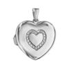 Pendentif en argent rhodi&eacute; cassolette coeur avec coeur en oxydes blancs sertis sur le dessus - dimension 20mm - possibilit&eacute; d'ins&eacute;rer 1 ou 2 photos droite et gauche