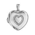 Pendentif en argent rhodi&eacute; cassolette coeur avec coeur en oxydes blancs sertis sur le dessus - dimension 20mm - possibilit&eacute; d'ins&eacute;rer 1 ou 2 photos droite et gauche