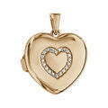 Pendentifs sur Artemare : Pendentif en argent et dorure jaune cassolette coeur avec coeur en oxydes blancs sertis sur le dessus - dimension 20mm - possibilit&eacute; d'ins&eacute;rer 1 ou 2 photos droite et gauche