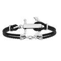 Bracelet en acier cordon en cuir noir doubl&eacute; avec ancre marine &agrave; personnaliser - longueur 19cm + 3cm de rallonge