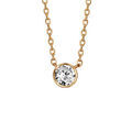 Collier solitaire en plaqu&eacute; or jaune cha&icirc;ne avec pendentif oxyde blanc de 5mm serti clos - longueur 38cm + 4cm de rallonge