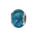 Charms Thabora en argent rhodi&eacute; et verre de Murano v&eacute;ritable bleu turquoise paillet&eacute;