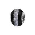 Charms Thabora en argent rhodi&eacute; et verre de Murano v&eacute;ritable noir avec bande paillet&eacute;e grise Artemare