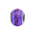 Charms Thabora en argent rhodi&eacute; et verre de Murano v&eacute;ritable violet avec 1 bande paillet&eacute;e au milieu Artemare