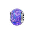 Bracelets sur Artemare : Charms Thabora en argent rhodi&eacute; et verre de Murano v&eacute;ritable bleu ciel avec motifs violets paillet&eacute;
