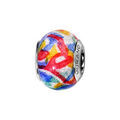 Bracelets sur Artemare : Charms Thabora en argent rhodi&eacute; et verre de Murano v&eacute;ritable blanc avec touches de couleurs rouge, bleu, jaune et vert d'eau paillet&eacute;