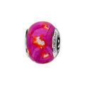 Bracelets sur Artemare : Charms Thabora en argent rhodi&eacute; et verre de Murano v&eacute;ritable rose fushia avec taches blanches et rouges paillet&eacute;