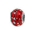 Bracelets sur Artemare : Charms Thabora en argent rhodi&eacute; et verre de Murano v&eacute;ritable rouge orn&eacute; de fils et gouttes noirs et argent&eacute;s