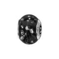 Charms Thabora en argent rhodi&eacute; et verre de Murano v&eacute;ritable noir orn&eacute; de fils et gouttes argent&eacute;s