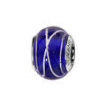 Charms Thabora en argent rhodi&eacute; et verre de Murano v&eacute;ritable bleu fonc&eacute; avec filets argent&eacute;s