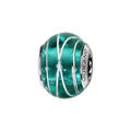 Charms Thabora en argent rhodi&eacute; et verre de Murano v&eacute;ritable bleu-vert avec filets argent&eacute;s