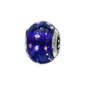Bracelets sur Artemare : Charms Thabora en argent rhodi&eacute; et verre de Murano v&eacute;ritable bleu fonc&eacute; orn&eacute; de fils et gouttes blancs