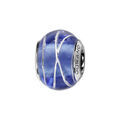 Charms Thabora en argent rhodi&eacute; et verre de Murano v&eacute;ritable bleu avec filets argent&eacute;s Artemare