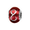 Charms Thabora en argent rhodi&eacute; et verre de Murano v&eacute;ritable rouge avec symbole infini argent&eacute;