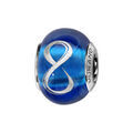 Charms Thabora en argent rhodi&eacute; et verre de Murano v&eacute;ritable bleu avec symbole infini argent&eacute; Artemare