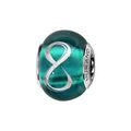 Charms Thabora en argent rhodi&eacute; et verre de Murano v&eacute;ritable bleu-vert avec symbole infini argent&eacute;