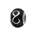 Charms Thabora en argent rhodi&eacute; et verre de Murano v&eacute;ritable noir avec symbole infini argent&eacute;